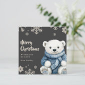 かわいいクリスマスホワイトベアと快適なセーター シーズンカード (スタンド正面)