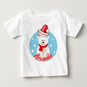 かわいいクリスマスホワイトポーラベアレッドサンタハットホーホ ベビーTシャツ