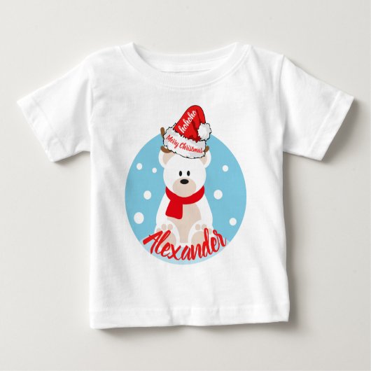 かわいいクリスマスホワイトポーラベアレッドサンタハットホーホ ベビーTシャツ (正面)