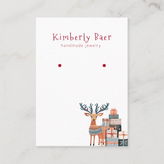 かわいいクリスマスホワイトレッドイヤリングディスプレイ 名刺 (正面)