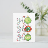 かわいいクリスマスホーホーホー、キャンディーキャンオーナメント シーズンポストカード (スタンド正面)