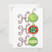 かわいいクリスマスホーホーホー、キャンディーキャンオーナメント シーズンポストカード (正面/裏面)