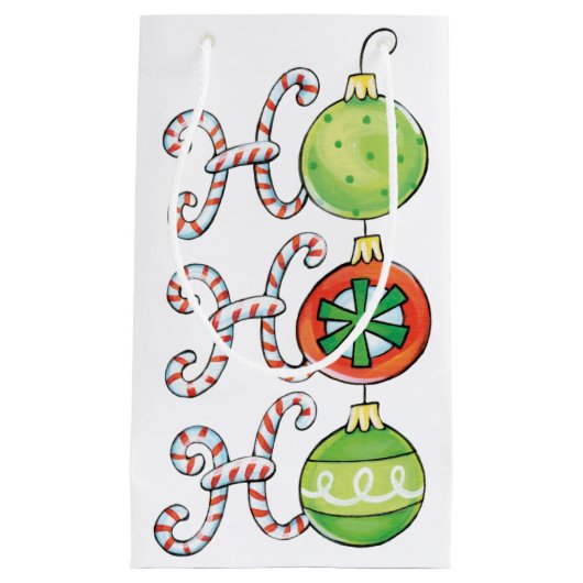 かわいいクリスマスホーホーホー、キャンディーキャンオーナメント スモールペーパーバッグ (正面)