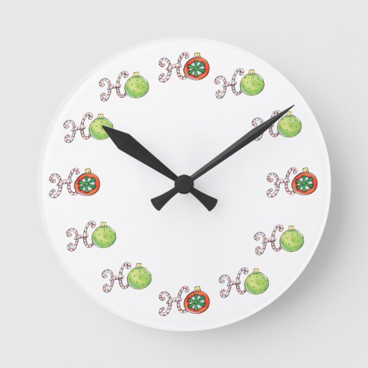 かわいいクリスマスホーホーホー、キャンディーキャンオーナメント ラウンド壁時計 (正面)