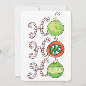かわいいクリスマスホーホーホー、キャンディーキャンオーナメント 招待状 (正面)