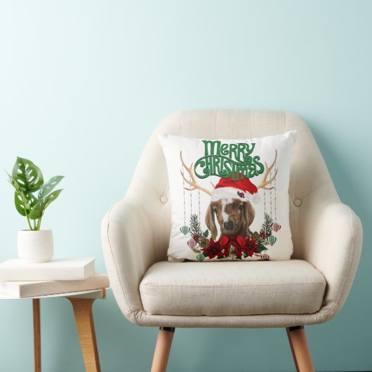 かわいいクリスマスボアヤギと〔雄ジカの〕枝角とリース クッション (椅子)