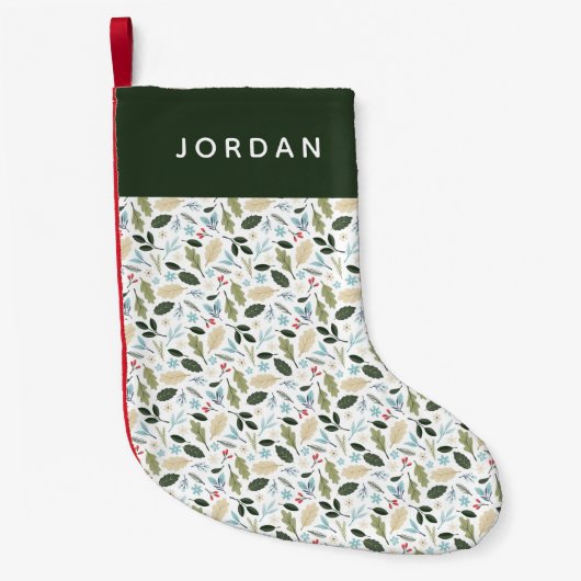 かわいいクリスマスボタニカルパターン スモールクリスマスストッキング (正面)