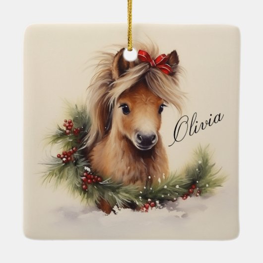 かわいいクリスマスポニーと名前 セラミックオーナメント (裏面)