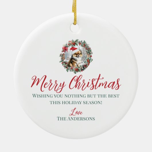 かわいいクリスマスポメラニア犬犬の子犬サンタハット セラミックオーナメント (裏面)