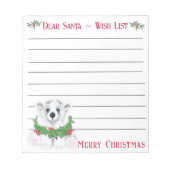 かわいいクリスマスポールベア、サンタの願いリスト ノートパッド (正面)
