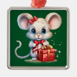 かわいいクリスマスマウスオーナメント メタルオーナメント