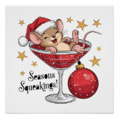 かわいいクリスマスマウスシーズンズキーイングスタイポグラフィ ポスター (正面)