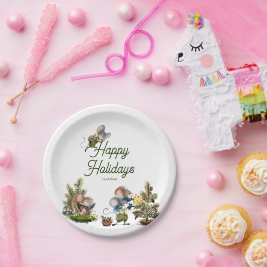 かわいいクリスマスマウス動物の冬の幸せな休日 ペーパープレート (パーティー)