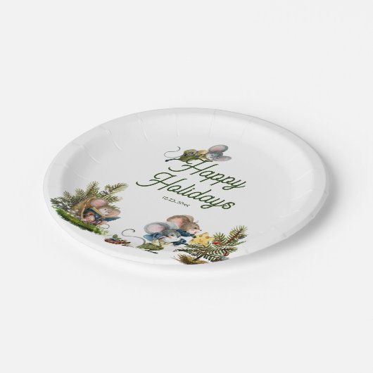 かわいいクリスマスマウス動物の冬の幸せな休日 ペーパープレート (アングル)