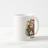 かわいいクリスマスマウス 赤いサンタ帽子 名前入り コーヒーマグカップ (正面右)