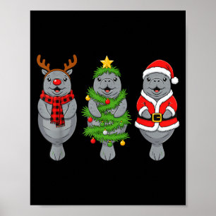 かわいいクリスマスマナティTシャツ、ホリデーマナティサンタ ポスター