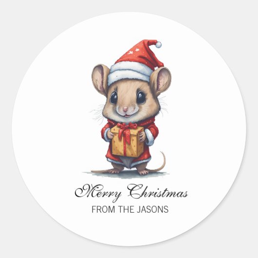 かわいいクリスマスマパーソナライズされたウス ラウンドシール (正面)