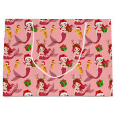 かわいいクリスマスマーメイドの乗馬のパターン ラージペーパーバッグ (正面)