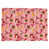 かわいいクリスマスマーメイドの乗馬のパターン ラージペーパーバッグ (裏面)