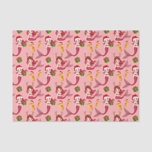 かわいいクリスマスマーメイドの乗馬パターンの組織 薄葉紙 (正面)