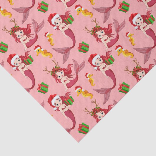 かわいいクリスマスマーメイドの乗馬パターンの組織 薄葉紙
