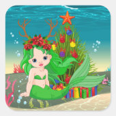 かわいいクリスマスマーメイドの海藻 スクエアシール (正面)