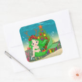 かわいいクリスマスマーメイドの海藻 スクエアシール (封筒)