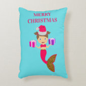 かわいいクリスマスマーメイドガールサンタハットin海クリスマス アクセントクッション (正面(垂直))