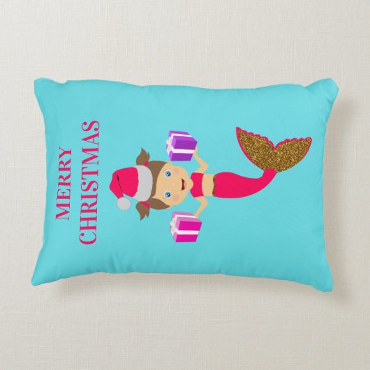 かわいいクリスマスマーメイドガールサンタハットin海クリスマス アクセントクッション (裏面)