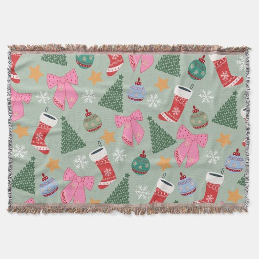 かわいいクリスマスミントグリーン スローブランケット (正面)