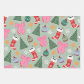 かわいいクリスマスミントグリーン ラッピングペーパーシート (正面2)