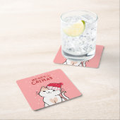 かわいいクリスマスメリー猫キャットマスサンタハットキッテン スクエアペーパーコースター (インサイチュ)