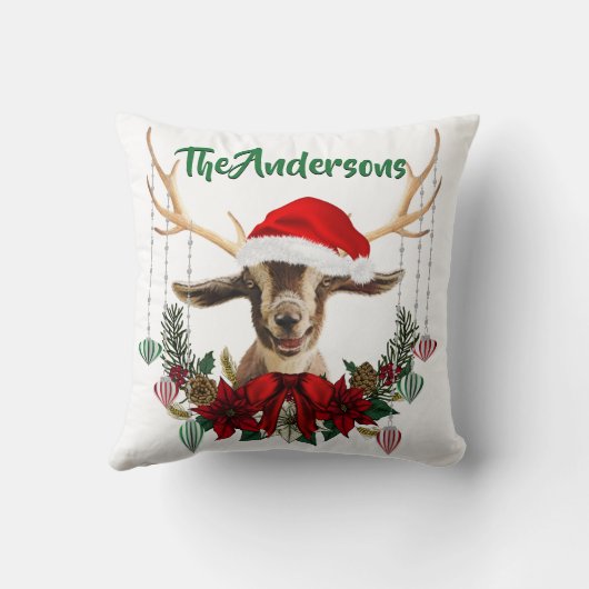 かわいいクリスマスヤギと〔雄ジカの〕枝角とリース クッション (裏面)