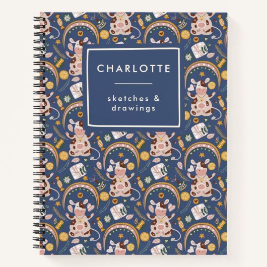 かわいいクリスマスヨガ牛のユニークなデザイン ノートブック (正面)