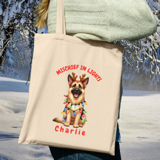 かわいいクリスマスライトウォーターカラードイツシェパード トートバッグ