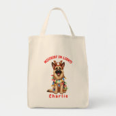 かわいいクリスマスライトウォーターカラードイツシェパード トートバッグ (正面)