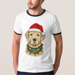 かわいいクリスマスラブラドール サンタの帽子とホリデー Tシャツ