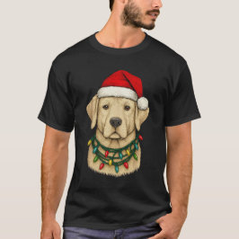 かわいいクリスマスラブラドール サンタ帽子とホリデー Tシャツ