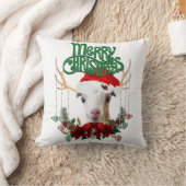かわいいクリスマスラマンチャヤギ〔雄ジカの〕枝角とリース クッション (ブランケット)