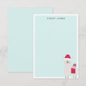 かわいいクリスマスラマ パステルブルー 名前入り サンキューカード (正面/裏面)