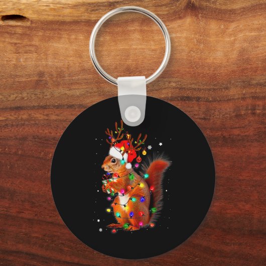 かわいいクリスマスリスのライトトナカイのクリスマス穴 キーホルダー (正面)