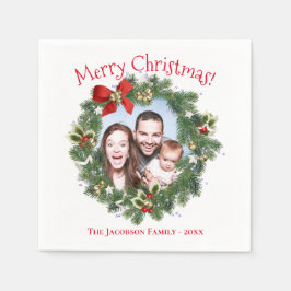 かわいいクリスマスリースフォトフレームホリデー スタンダードカクテルナプキン