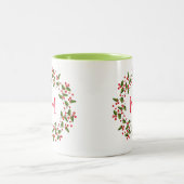 かわいいクリスマスリースレッド&グリーン ツートーンマグカップ (中央)