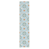 かわいいクリスマスリース&オーナメントライトブルー ショートテーブルランナー (正面)