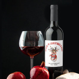 かわいいクリスマスルドルフのトナカイ名の水色 ワインラベル