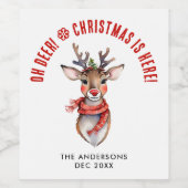 かわいいクリスマスルドルフのトナカイ名の水色 ワインラベル (シングルラベル)