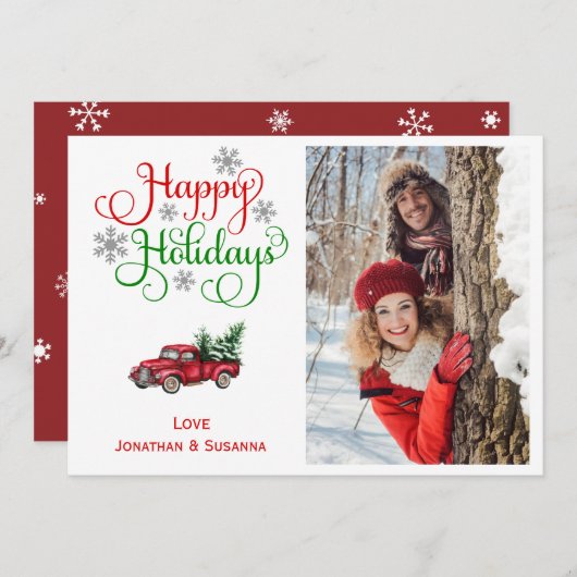 かわいいクリスマスレッドトラックの写真 シーズンカード (正面/裏面)