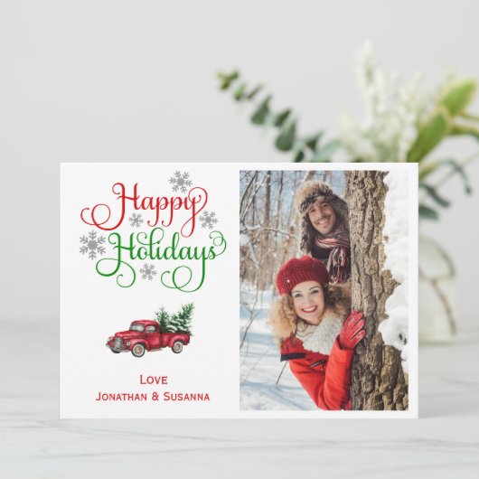 かわいいクリスマスレッドトラックの写真 シーズンカード (スタンド正面)