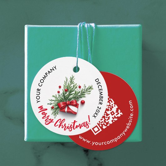 かわいいクリスマスレッドボウ会社QRコードウォーター色 フェイバータグ