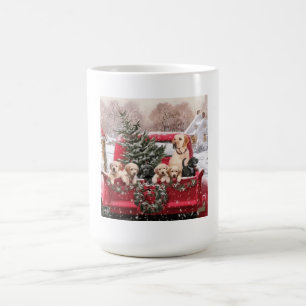 かわいいクリスマスレトロの赤いトラックと子犬 コーヒーマグカップ